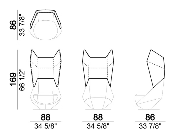 Overdrive Armchair by Arketipo, size drawing: Shield