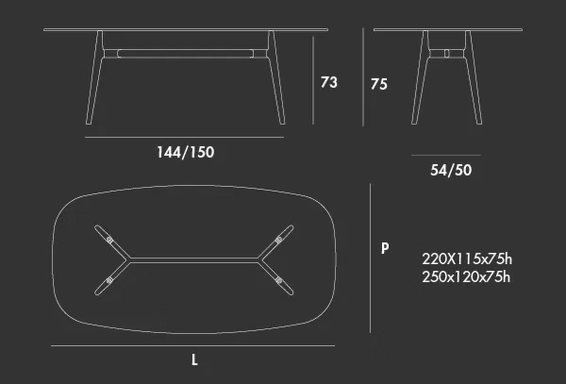 Lewood Shaped 01 Table by Sovet, size drawing