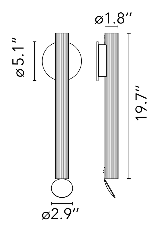 Flauta Riga Wall Lamp, Outdoor by Flos, size drawing: Flauta Riga 2