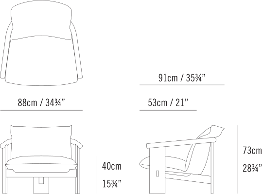 Ima Lounge Chair by Bensen, size drawing