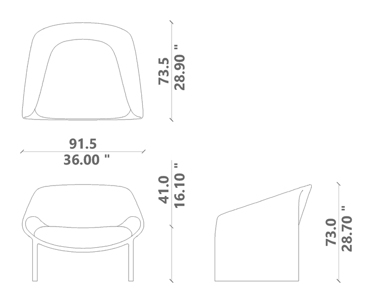 Grace Living Armchair by Talenti, size drawing
