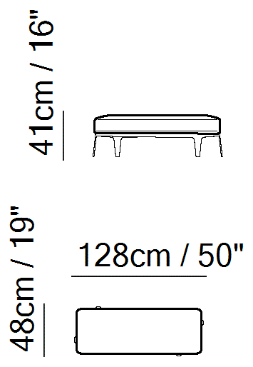 Herman Sectional by Natuzzi Italia: Bench, outline drawing with sizes