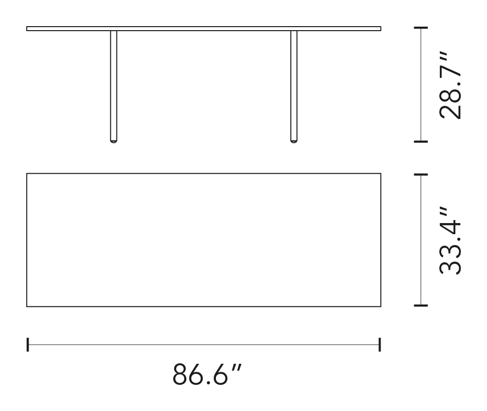 Teso Table by Fontana Arte, size drawing