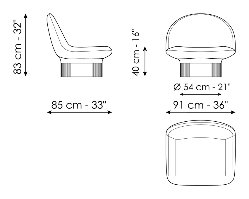 Amour Armchair by Bonaldo, size drawing