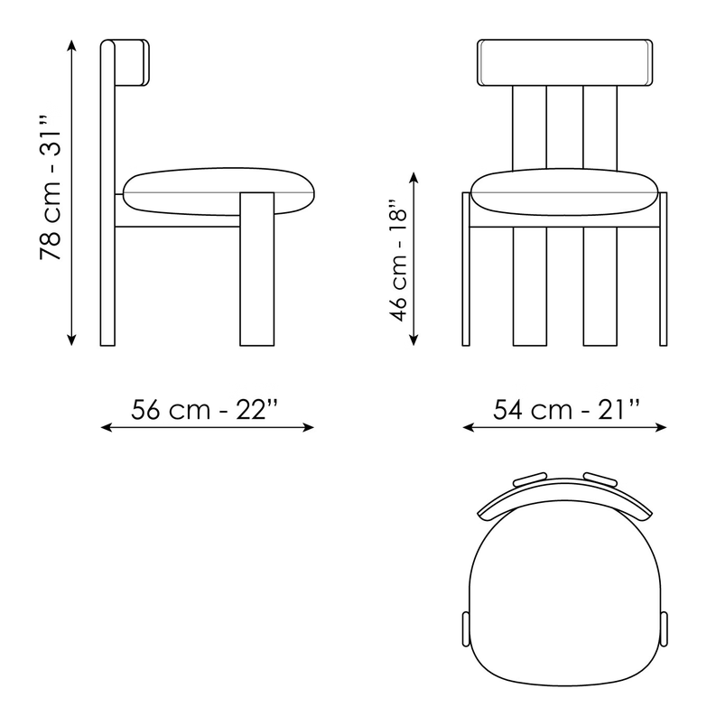 Pi Chair by Bonaldo, size drawing