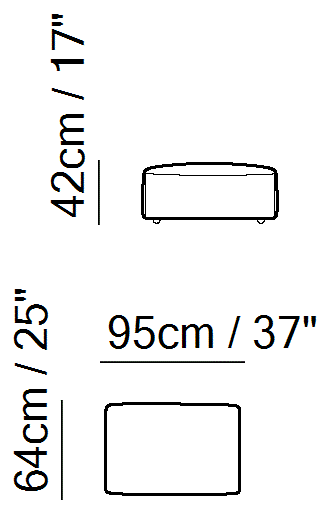 Wellbe Sectional by Natuzzi Italia: Ottoman with castors, outline drawing with sizes