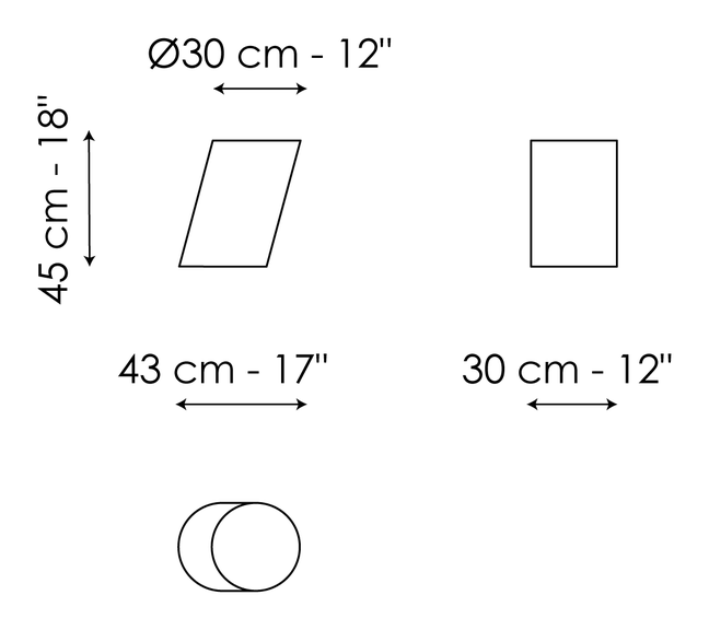 Pisa Coffee Table by Bonaldo, size drawing: Pisa high - monolith version