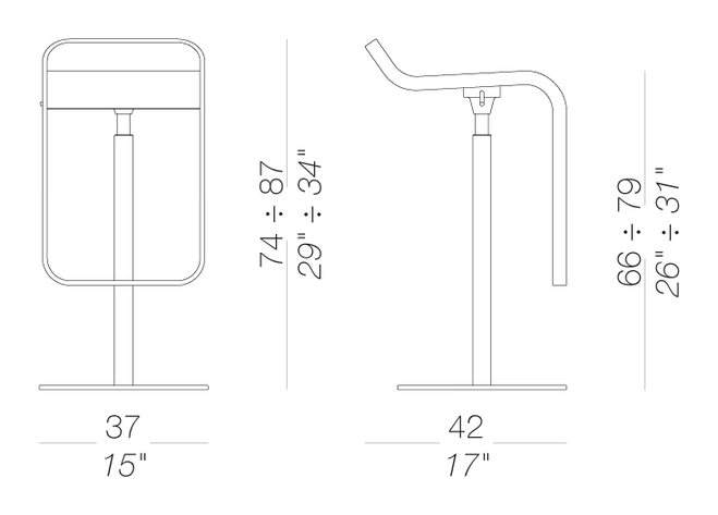 Lem S80 Height-Adjustable Stool, Coated Lift by LaPalma, size drawing