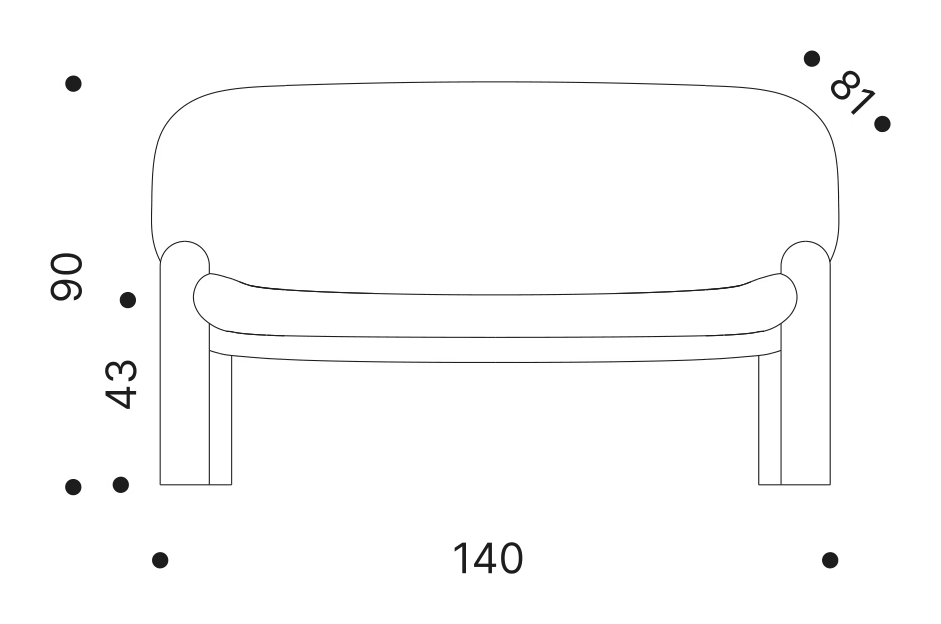 Tottori Sofa by Driade, size drawing