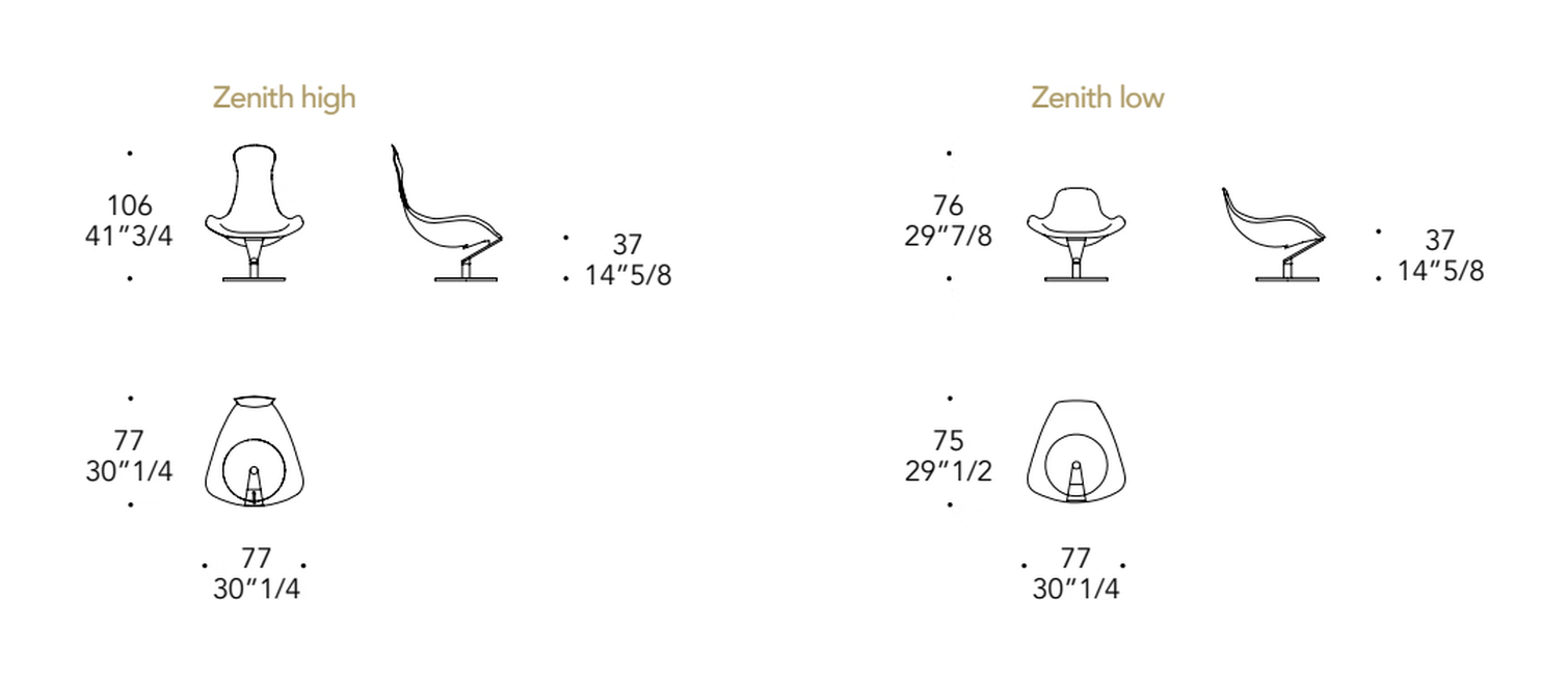 Zenith Poltrona Armchair by Reflex, size drawing