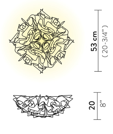 Veli Aurea Ceiling/Wall Lamp by Slamp, size drawing: Veli Ceiling/Wall Medium