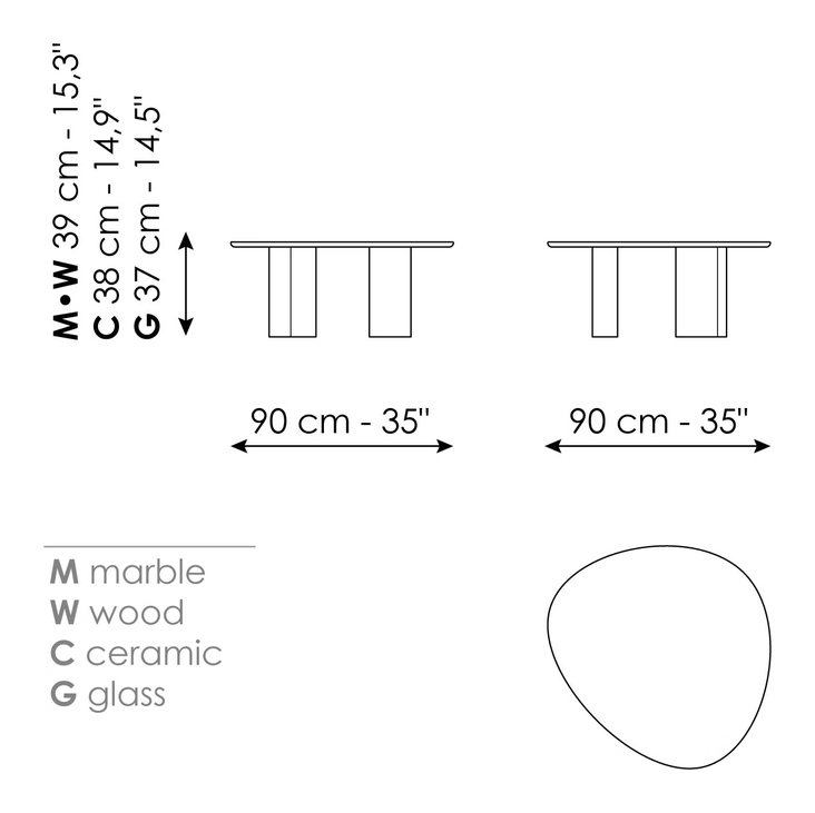 Sasso Coffee Table by Bonaldo, size drawing: Sasso medium