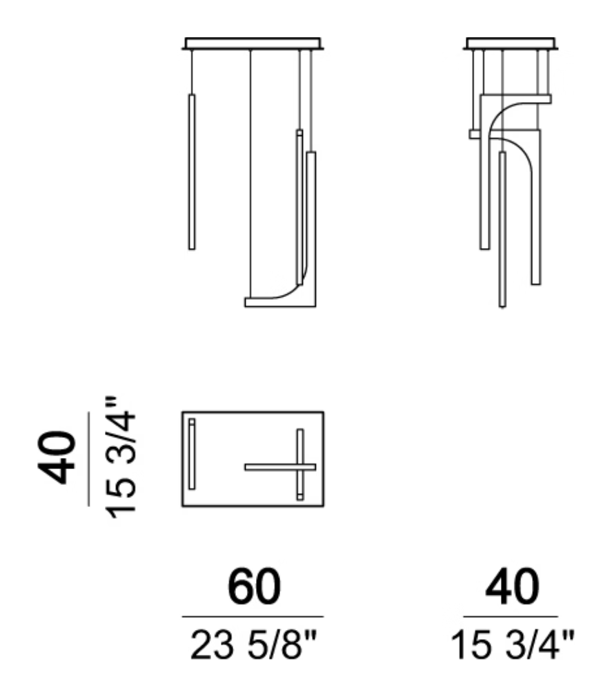 Untitled Lamp by Arketipo, size drawing: Suspension with 3 Led-lamps