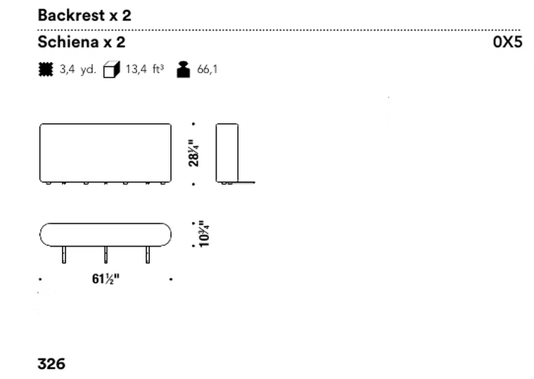Tape Seating System by Moroso, size drawing: Backrest x 2