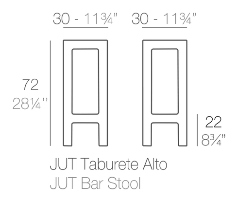 Jut Bar Stool by Vondom, size drawing