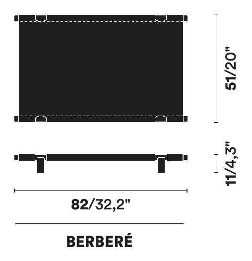 Berberé Dog Bed by Opinion Ciatti, size drawing: BERBERÉ
