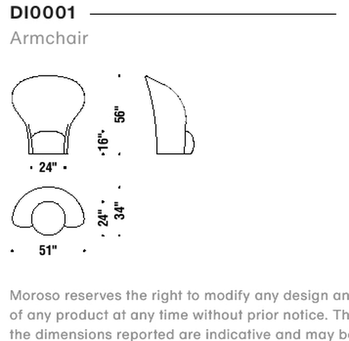 Diorama Armchair by Moroso, size drawing: Armchair