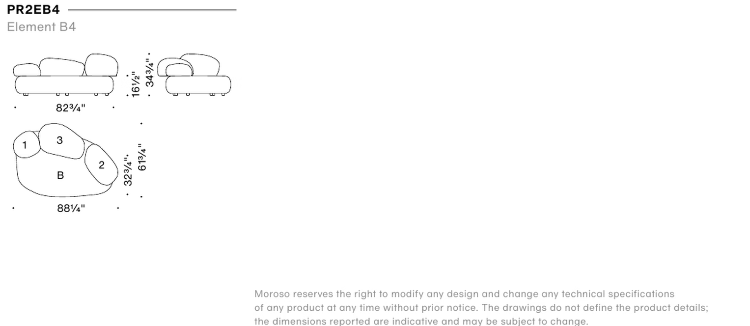 Pebble Rubble Ottoman by Moroso, size drawing: Element B4