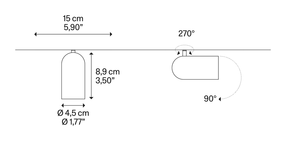 Moduli di Luce Lighting System by Lodes, size drawing: Bambi 45 SPOTLIGHT
