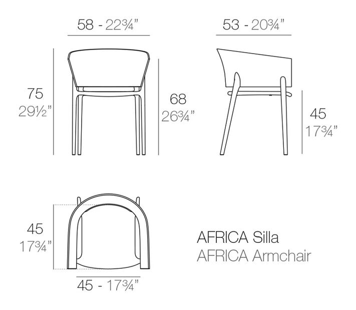 Africa Armchair by Vondom, size drawing