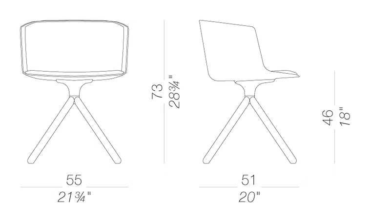 Cut S147-148 Chair by LaPalma, size drawing