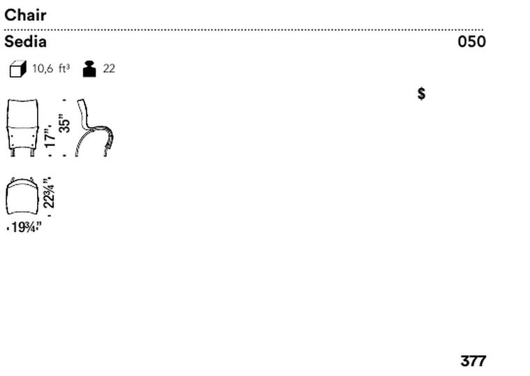 1 Skin Chair by Moroso, size drawing