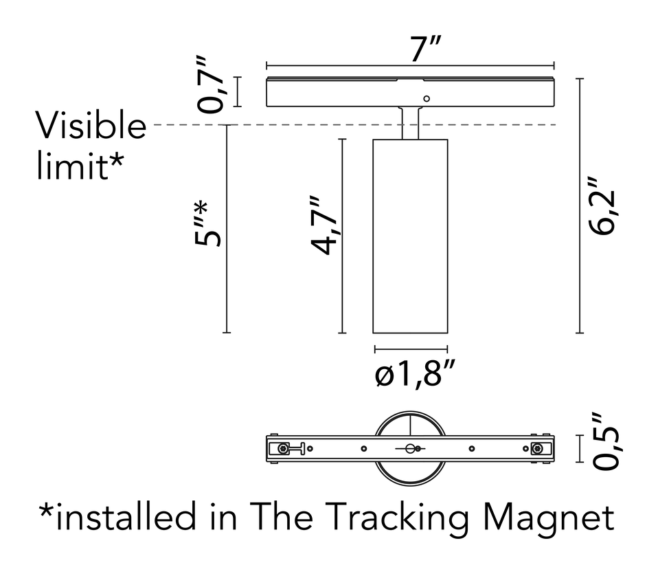 Spot 120 Module, Tracking Magnet by Flos, size drawing