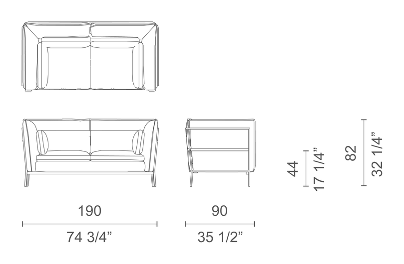 Basket Sofa by Cappellini, size drawing: BKT2