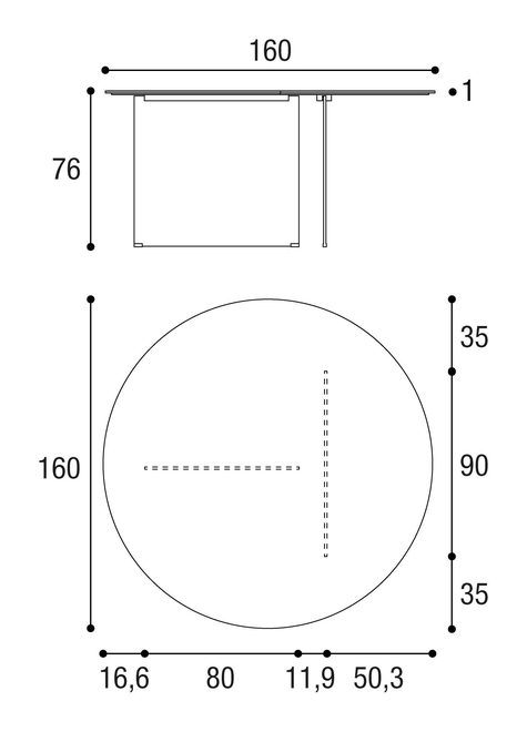 Stratum Dining Table by Lago, size drawing: 2475