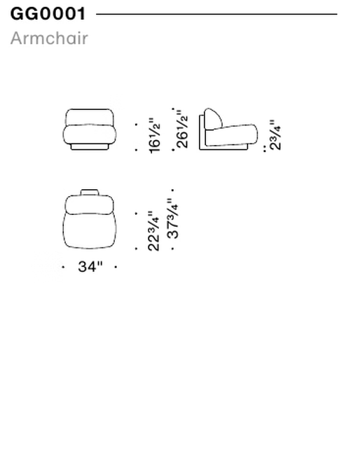 Gogan Armchair by Moroso, size drawing