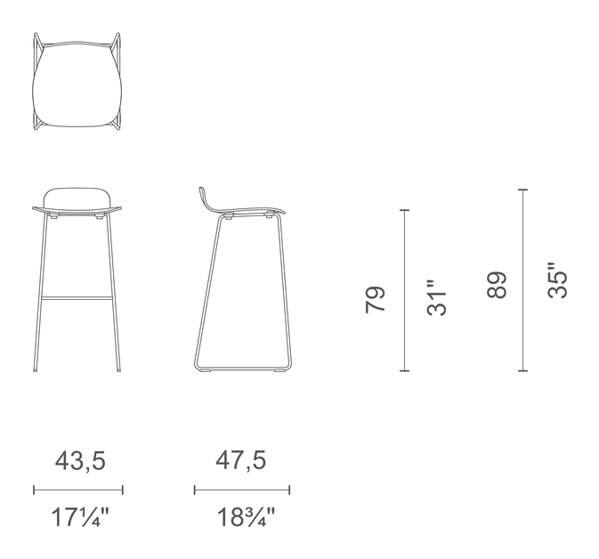 Tate Color Stool by Cappellini, size drawing: TC_32B
