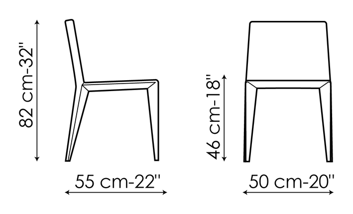 Filly Chair by Bonaldo, size drawing: Filly large
