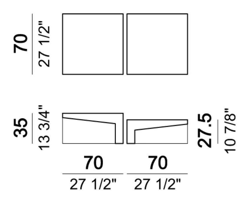 Talking Heads Coffee Table by Arketipo, size drawing: Set of 2 coffee tables