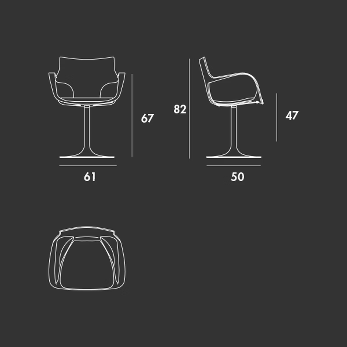 Flûte Swivel Chair by Sovet, size drawing