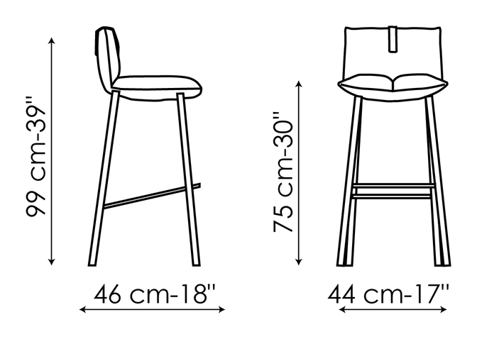 Pil Too Stool by Bonaldo, size drawing: Pil too H 75