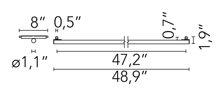 Infra-Structure Light Tube by Flos, size drawing: Light Tube Ø 30 Indirect 1200 mm