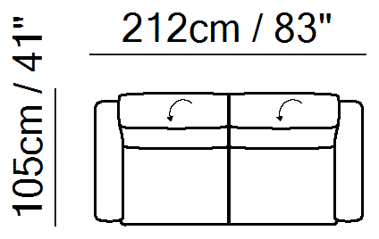 Diesis Sectional by Natuzzi Italia: Three-seater sofa, outline drawing with sizes