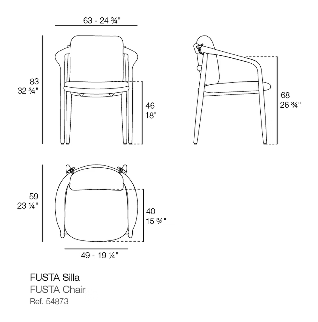 Fusta Chair by Vondom, size drawing