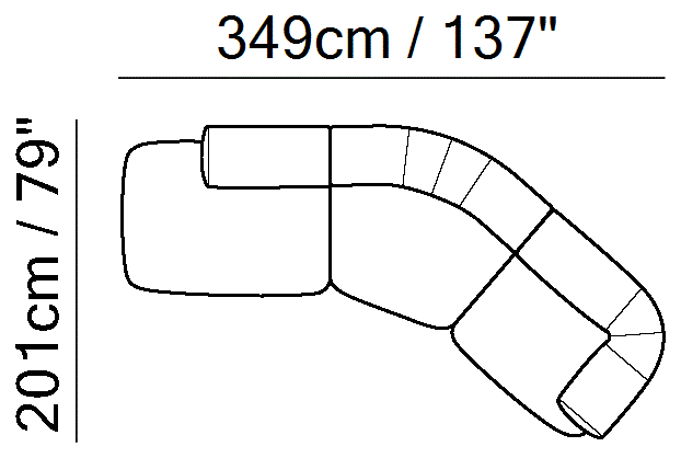 Melody Sectional by Natuzzi Italia: Leather or fabric modular sofa, outline drawing with sizes