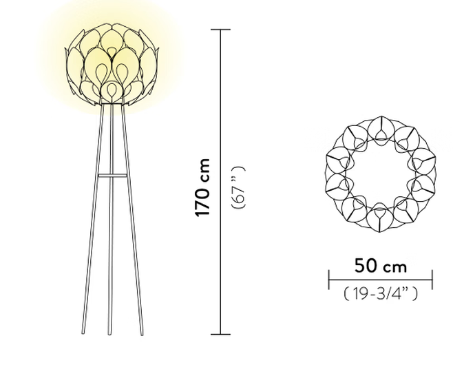 Flora Floor Lamp by Slamp, size drawing