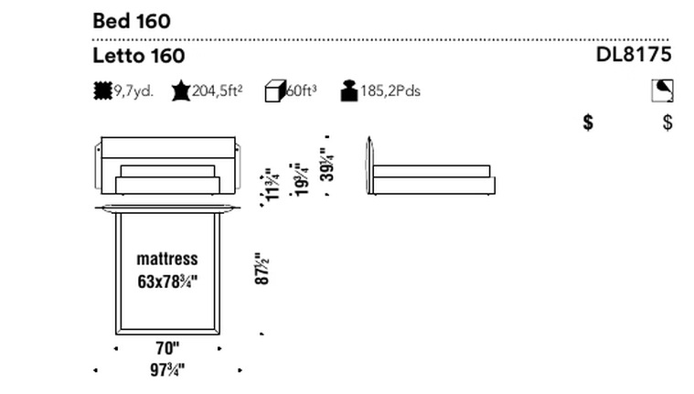 Bed Camp by Moroso, size drawing: Bed 160