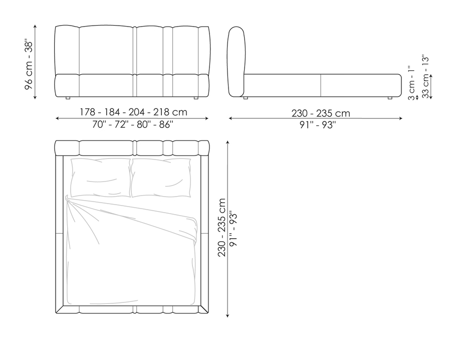Rigoletto Double Bed by Bonaldo, size drawing: Rigoletto