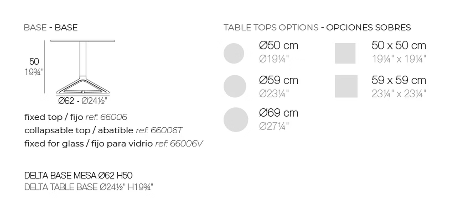 Delta Table Base by Vondom, size drawing
