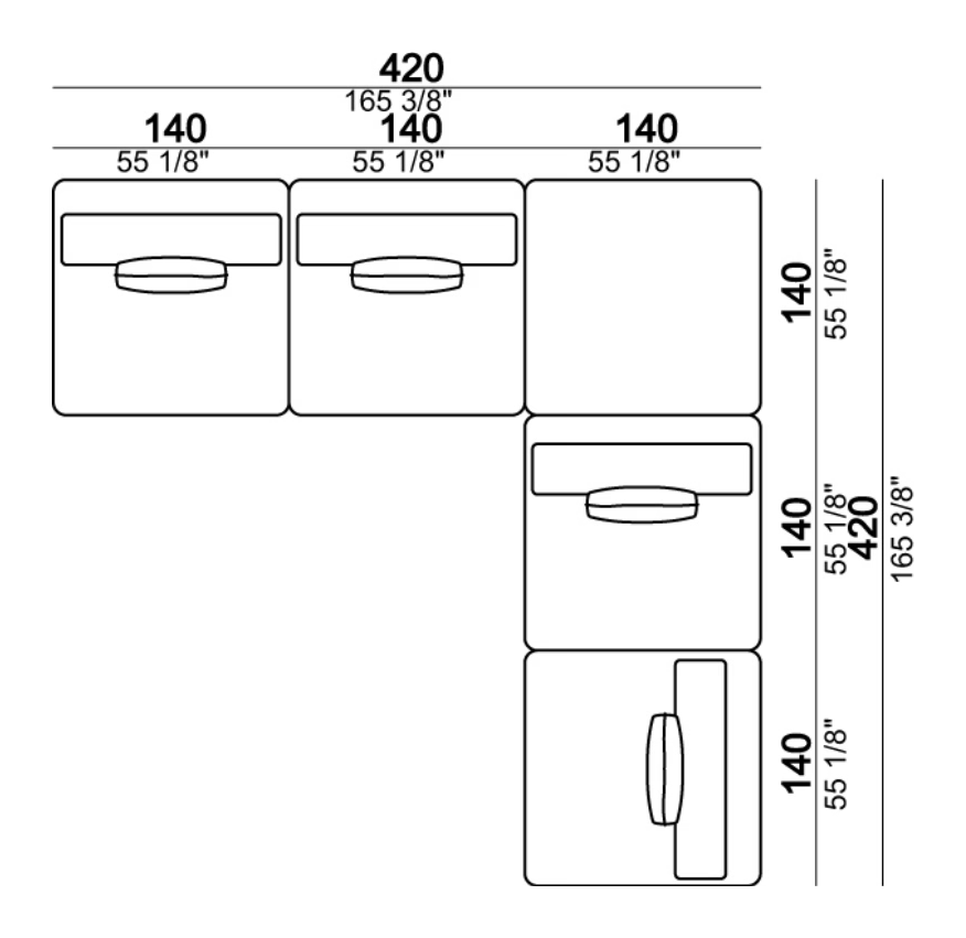 Santos XL Sofa by Arketipo, size drawing: Composition B