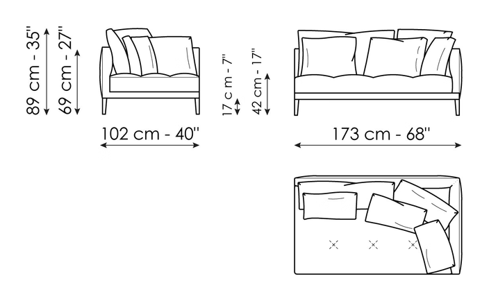 Soft Island Sectional by Bonaldo, size drawing: End section corner sofa 173