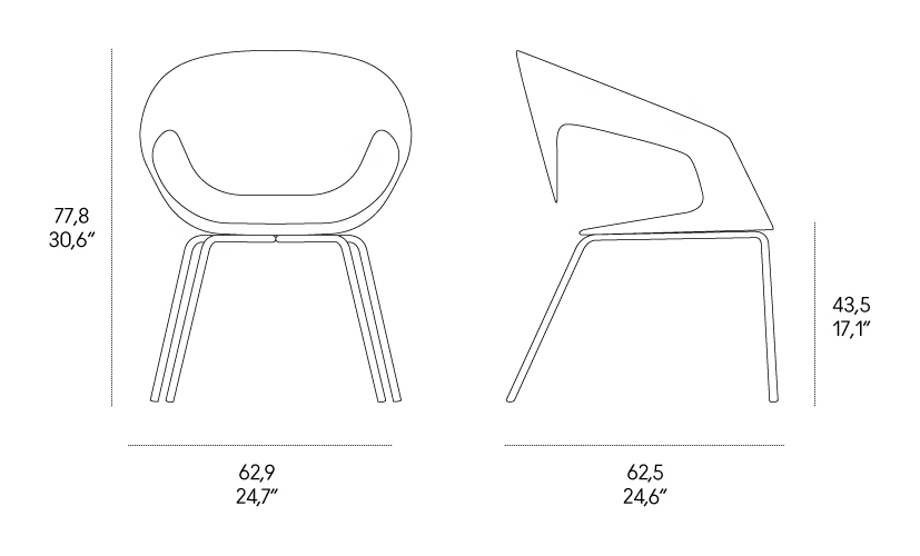 Vad Stackable Polypropylene Chair by Casamania, size drawing