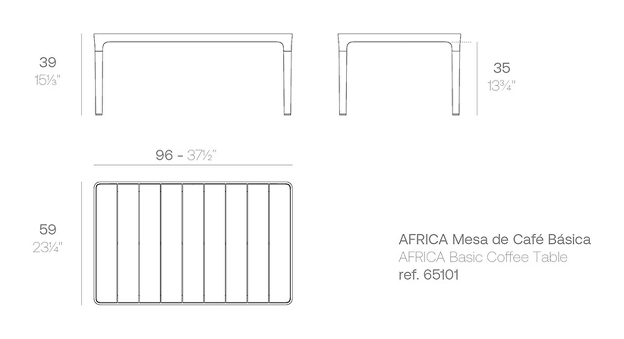 Africa Coffee Table by Vondom, size drawing