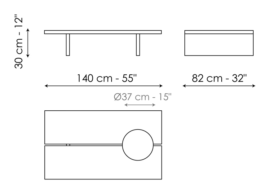 Moon Coffee Table by Bonaldo, size drawing: Moon 140 x 82
