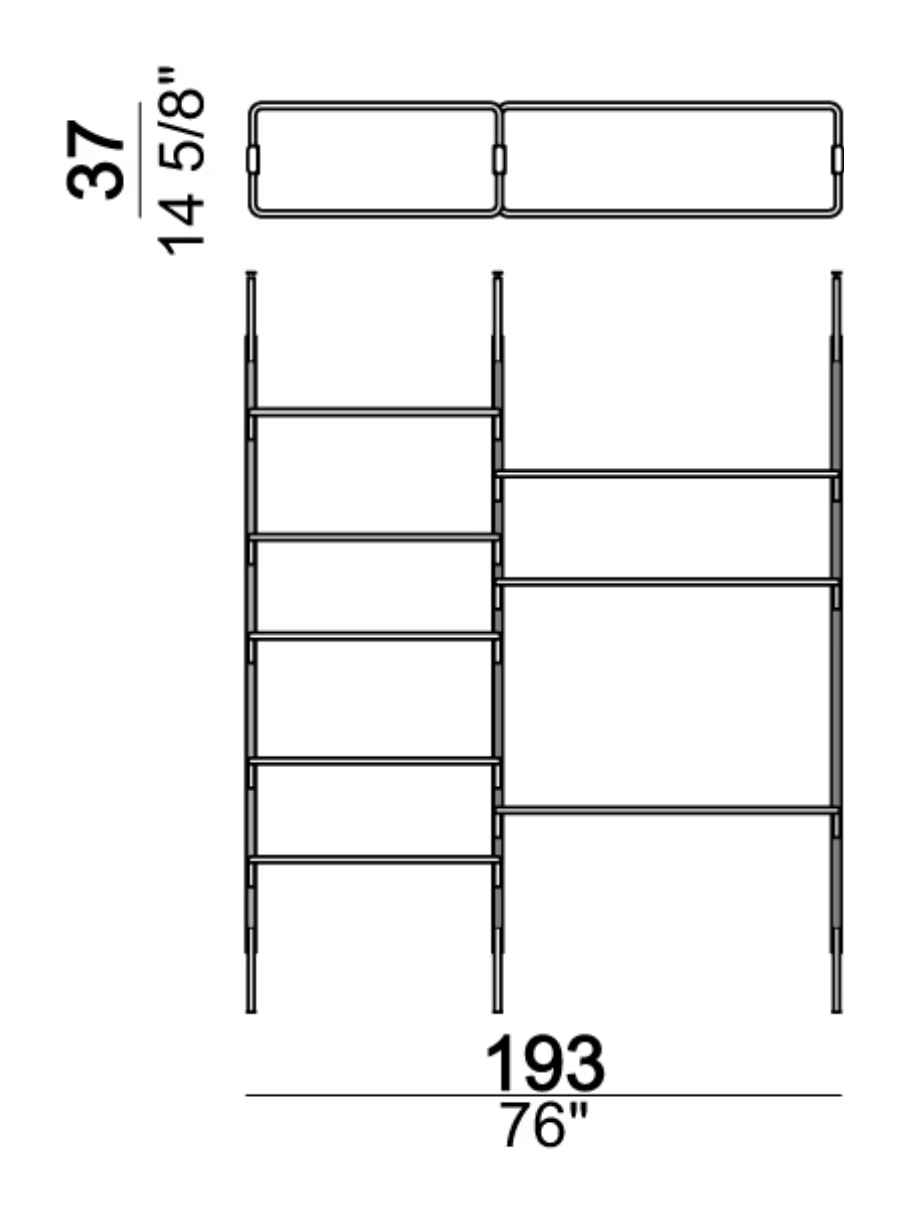 Roxanne Bookcase by Arketipo, size drawing: Ceiling bookshelf 3-03C