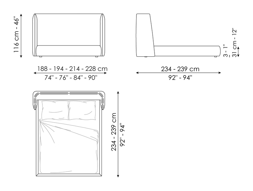 Basket Double Bed by Bonaldo, size drawing: Basket hi
